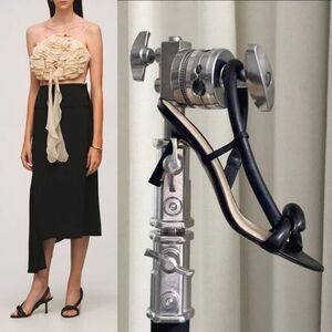 Studio Amelia Tubular Pretzel Black leather slingback heels‎ size 7